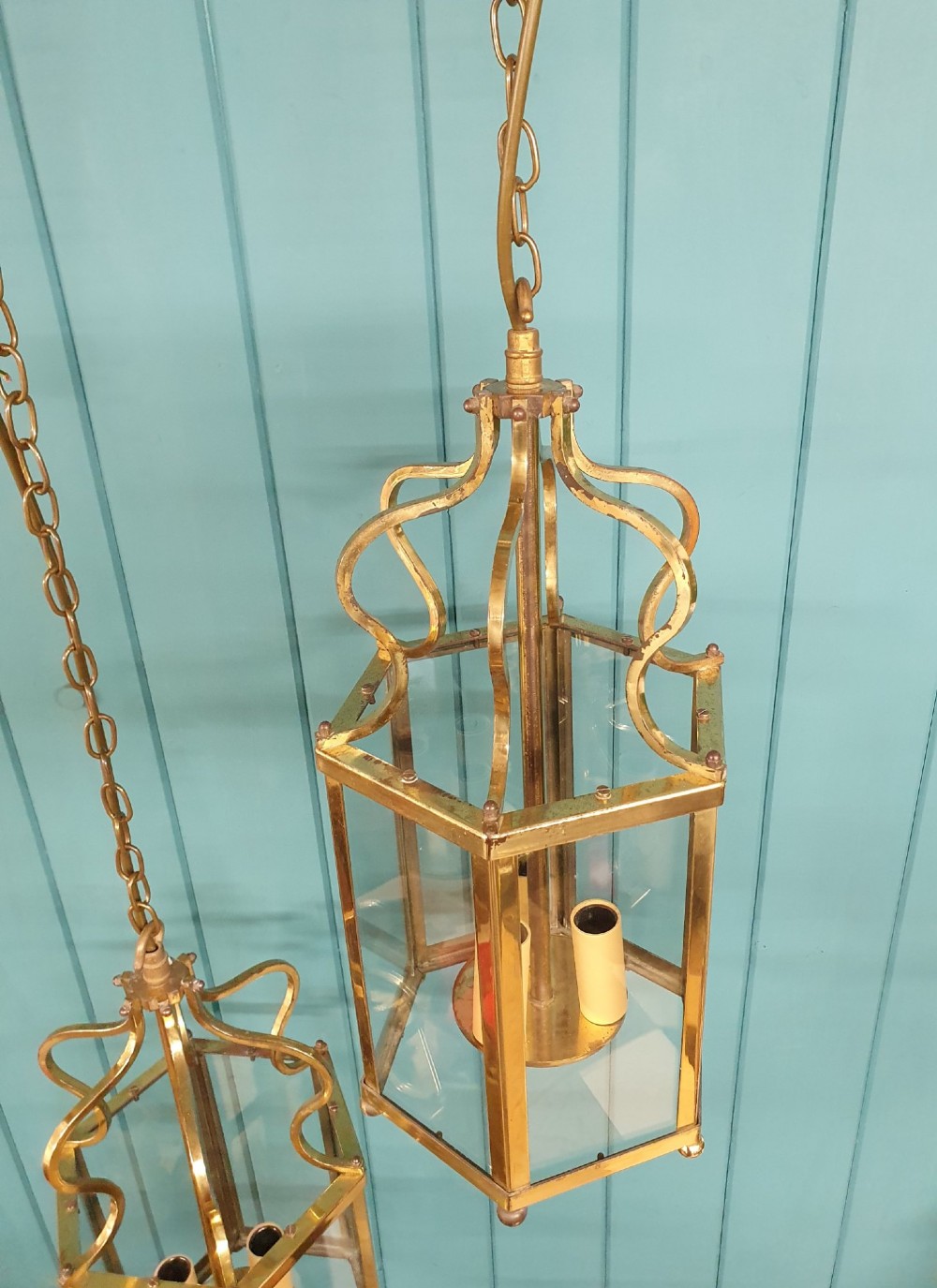 Pair of brass hall lanterns mid 20th century 8