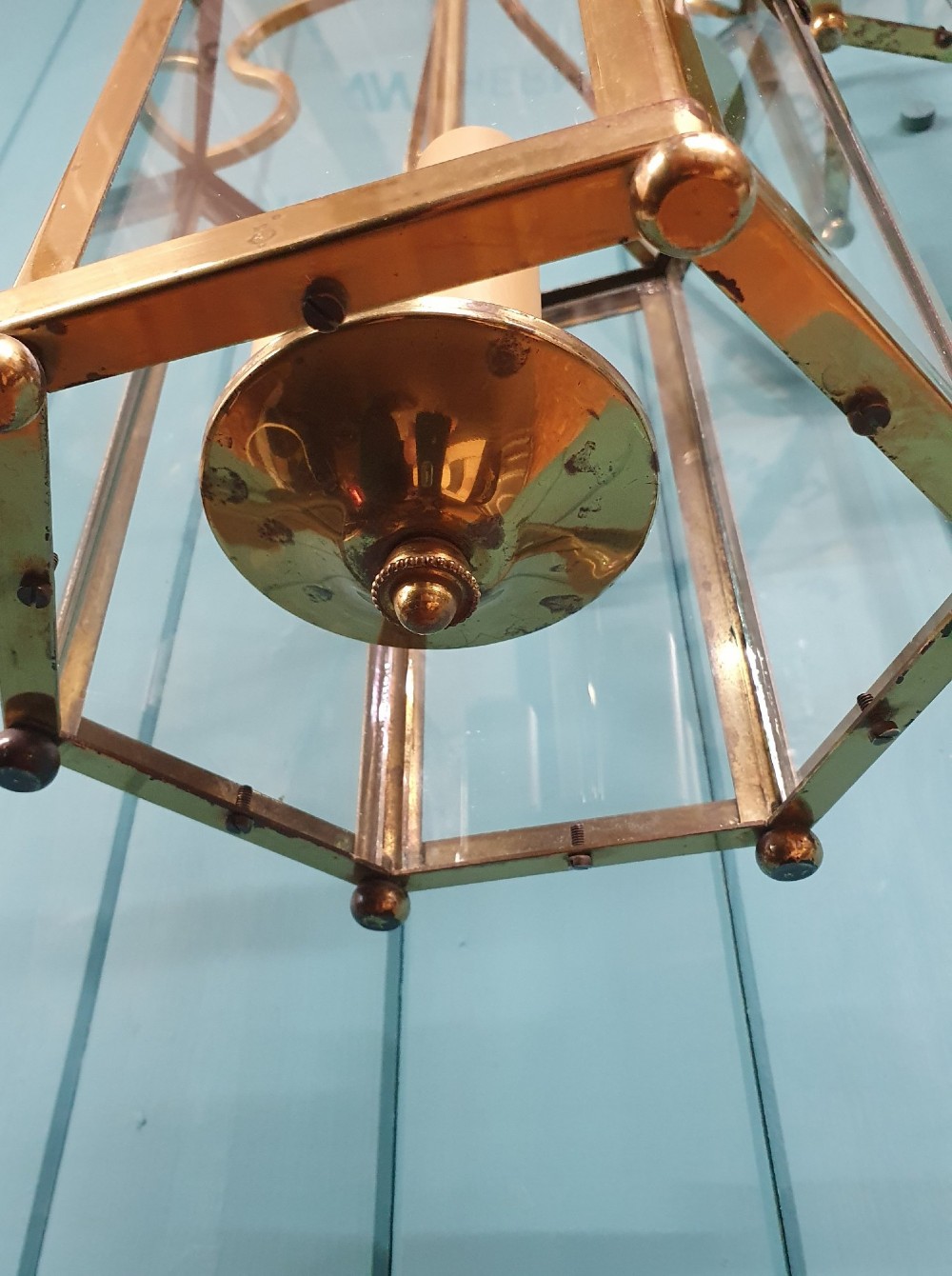 Pair of brass hall lanterns mid 20th century 8