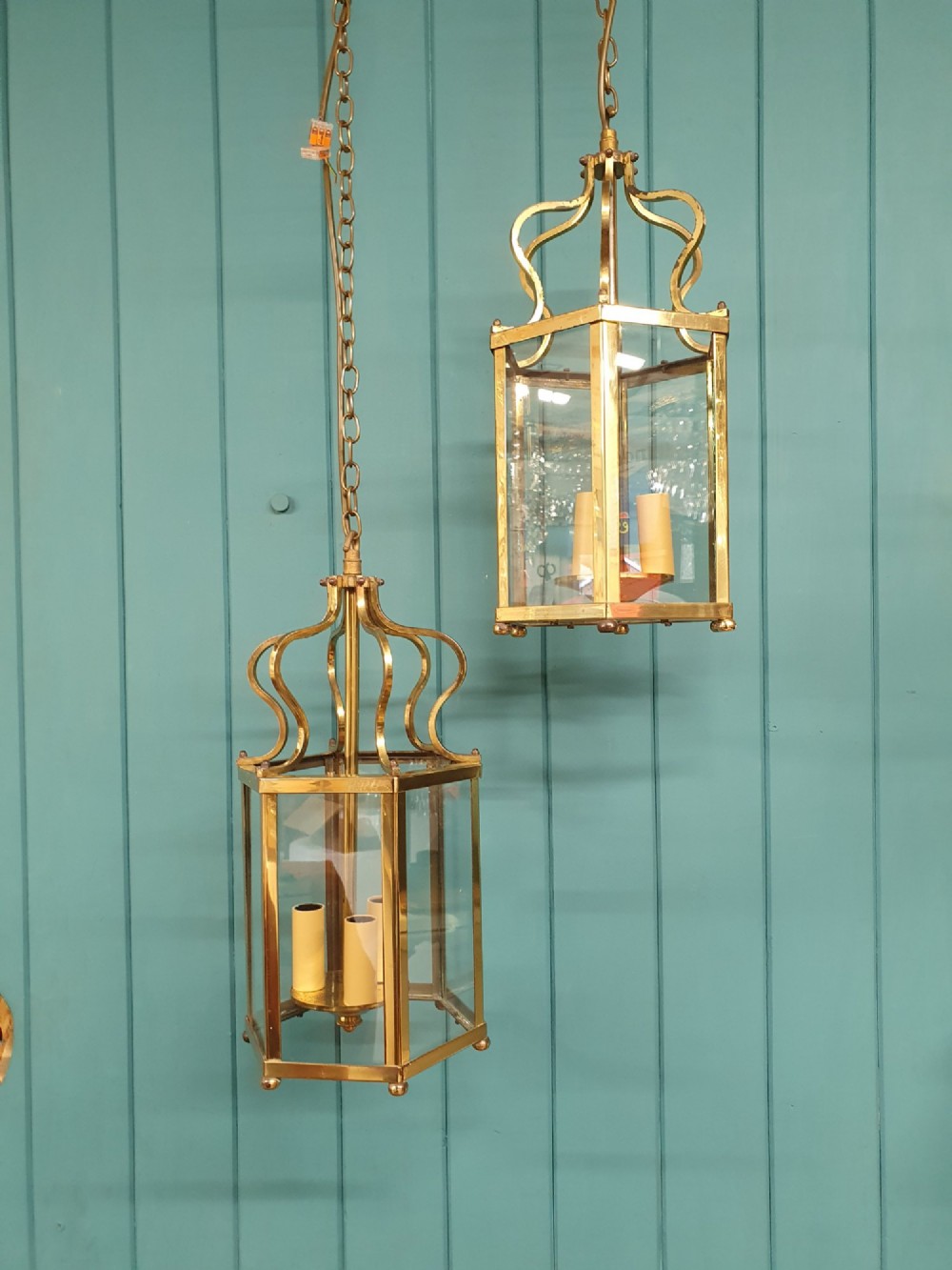 Pair of brass hall lanterns mid 20th century 8