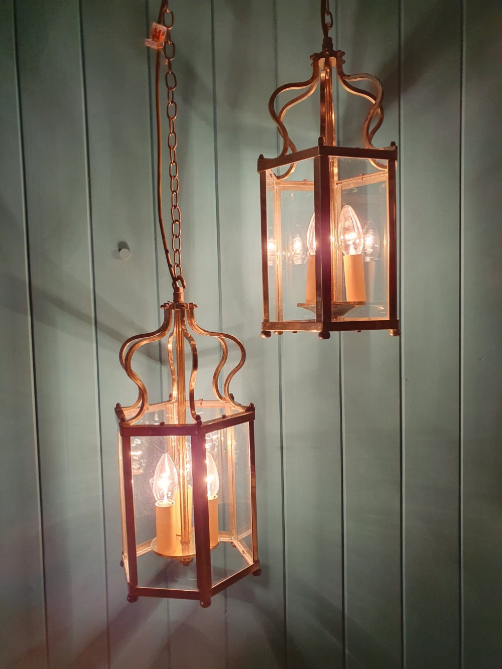 Pair of brass hall lanterns mid 20th century 8