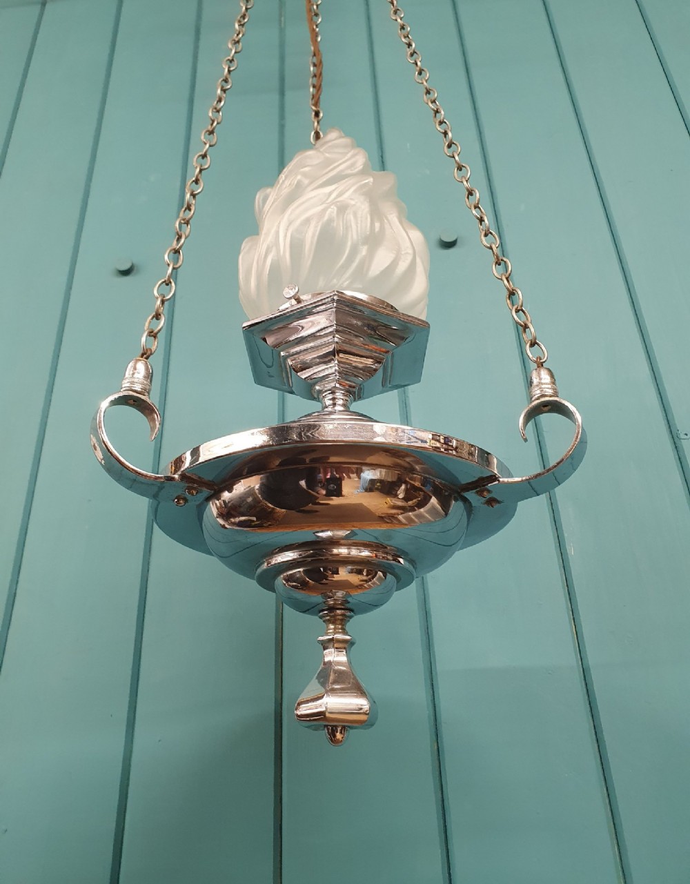 Art Deco Empire Torch Chandelier Chrome New York Flame Light 10