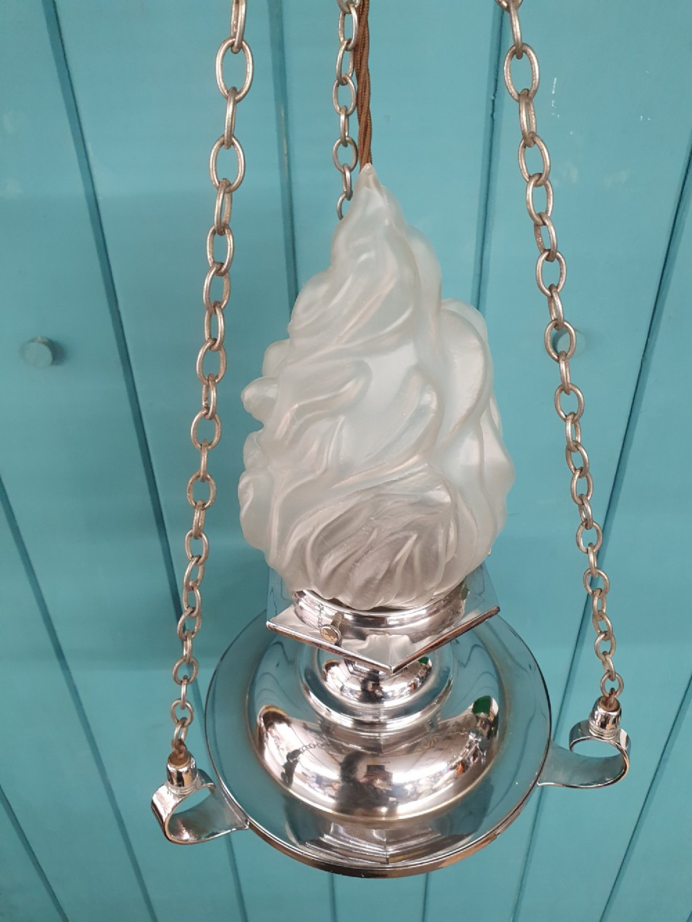 Art Deco Empire Torch Chandelier Chrome New York Flame Light 10