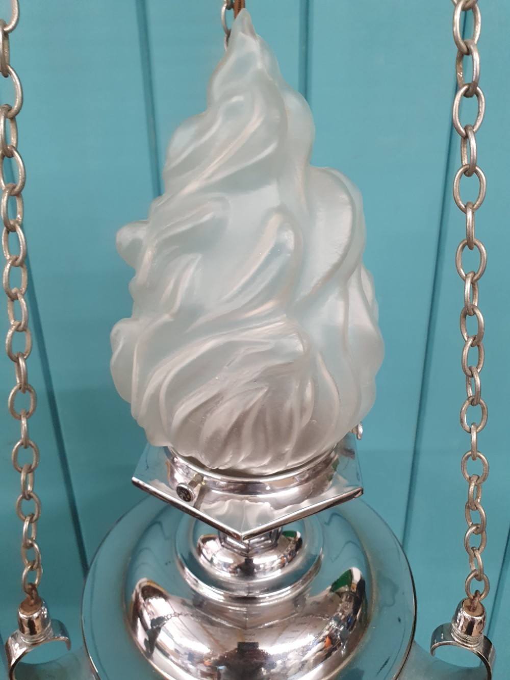 Art Deco Empire Torch Chandelier Chrome New York Flame Light 10