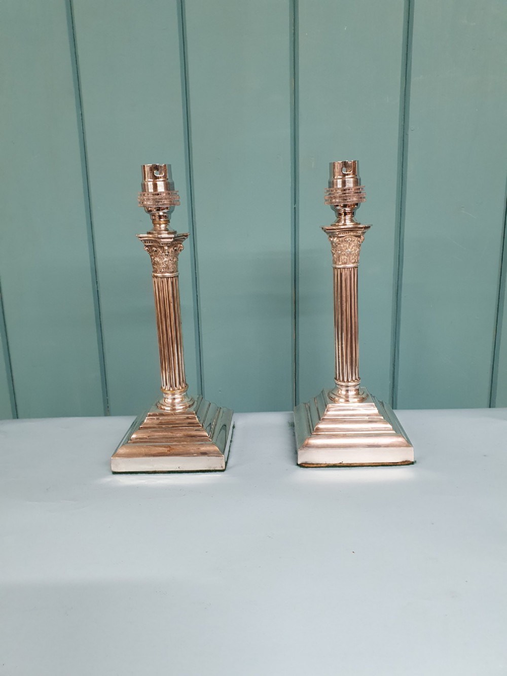 Pair of antique silver plated lamps 4