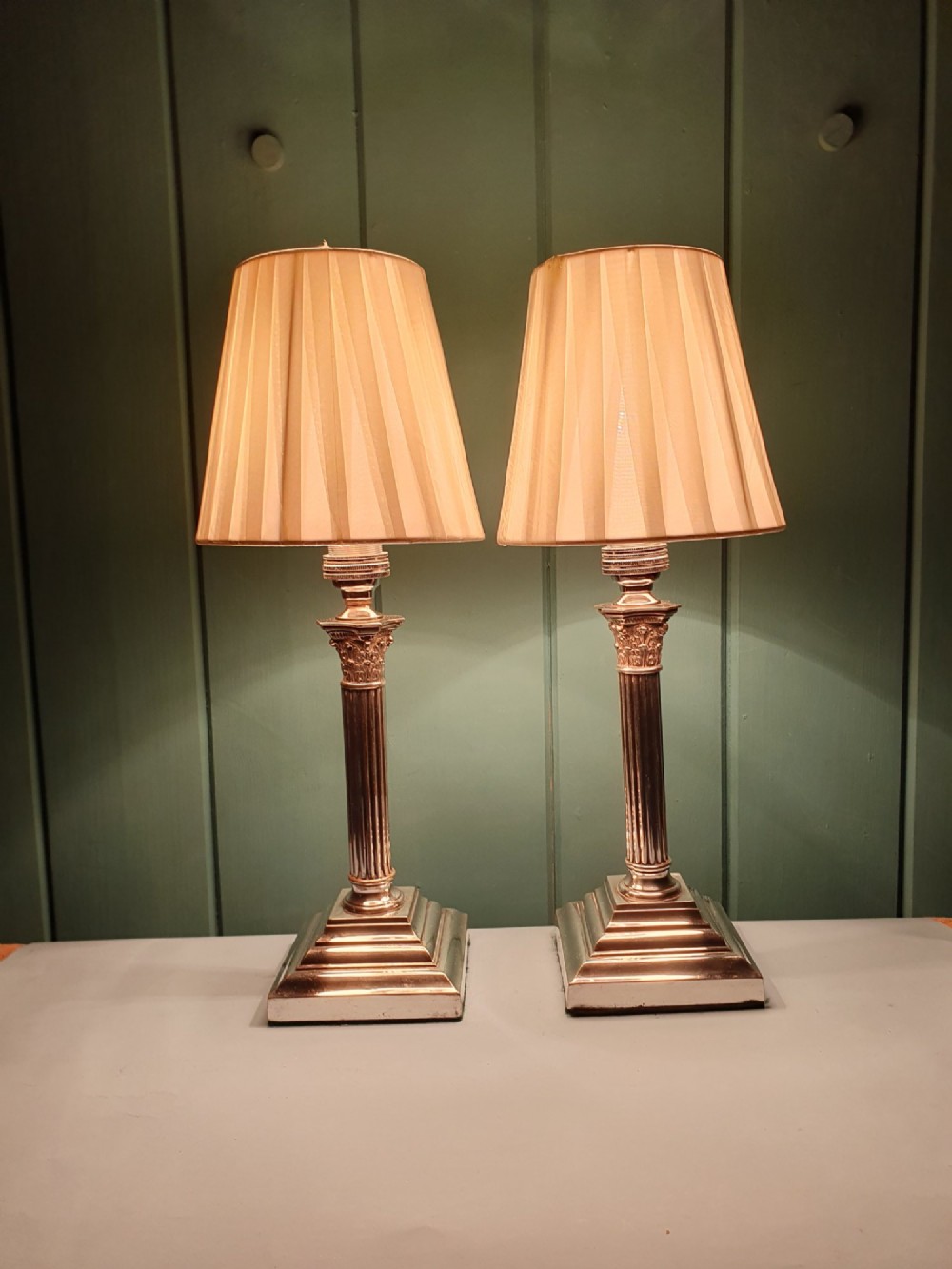 Pair of antique silver plated lamps 4