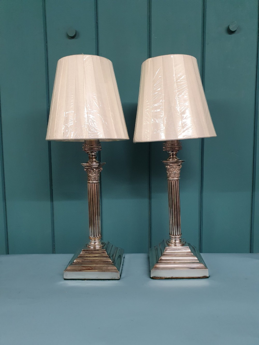 Pair of antique silver plated lamps 4