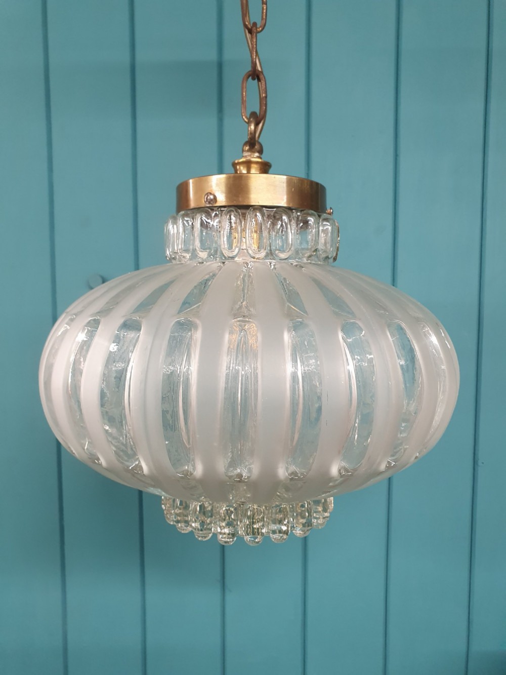 Early 20th Century Brass & Moulded Glass Pendant Light 12