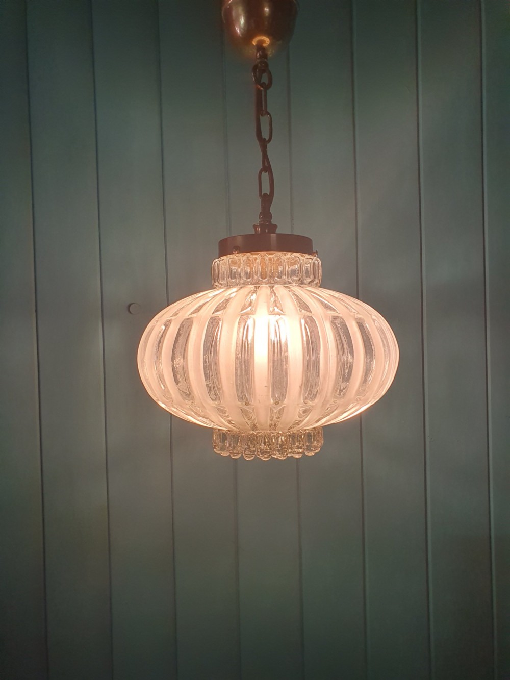 Early 20th Century Brass & Moulded Glass Pendant Light 12