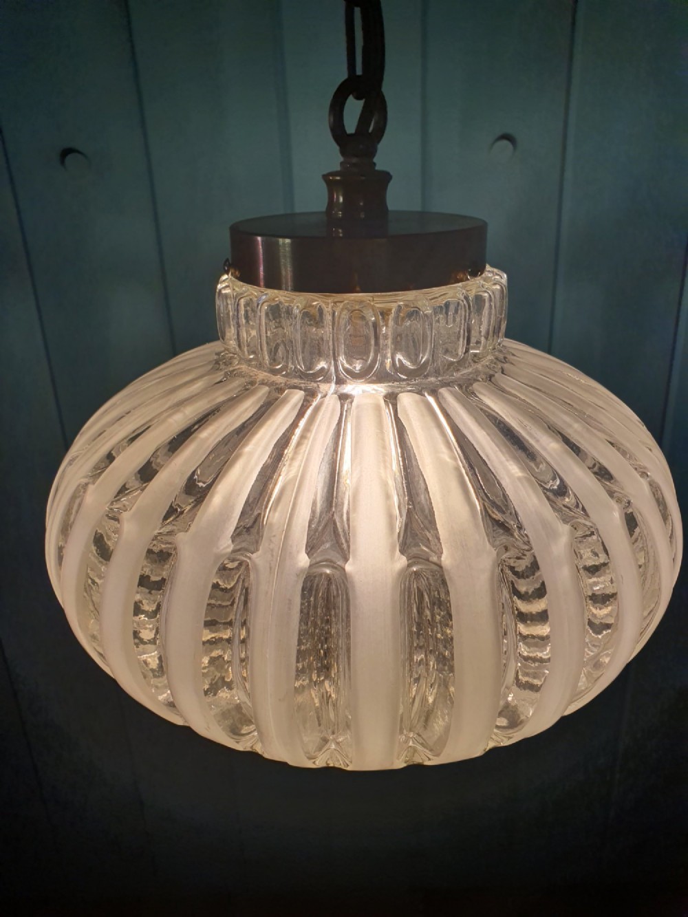 Early 20th Century Brass & Moulded Glass Pendant Light 12