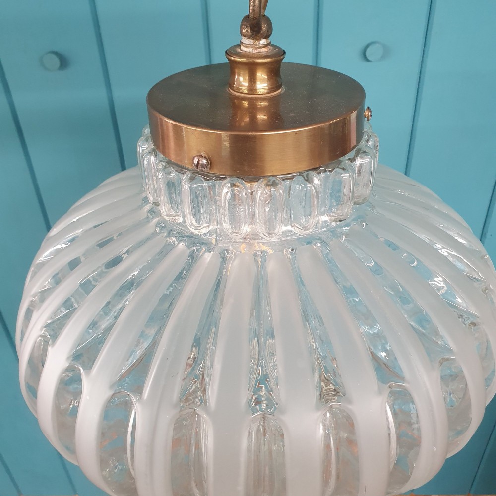 Early 20th Century Brass & Moulded Glass Pendant Light 12
