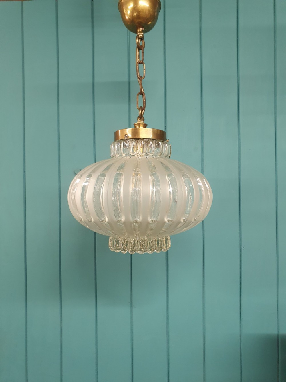 Early 20th Century Brass & Moulded Glass Pendant Light 12