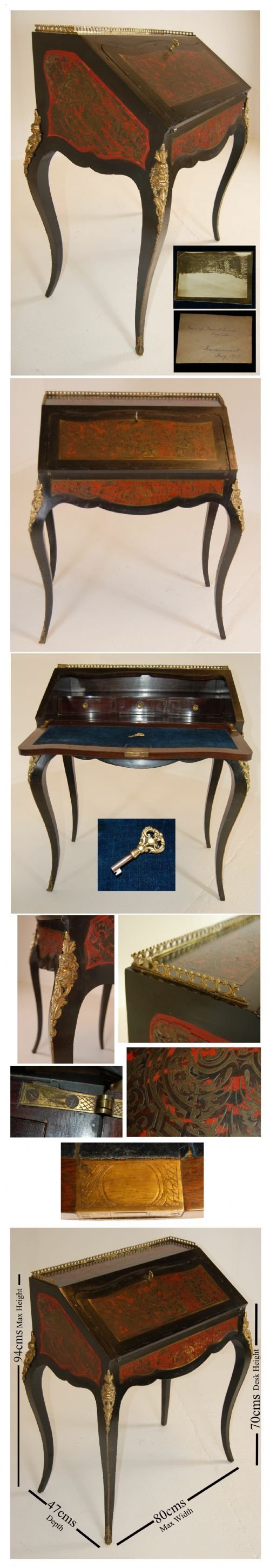 fig 3. Victorian French Boulle Bureau Writing Desk Davenport