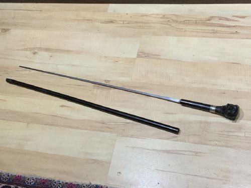 Black Dog Gentleman’s Walking Stick Sword Stick with Silver Collar