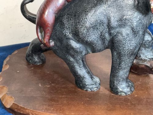 JAPANESE BRONZE OF RAGING BULL ELEPHANT FIGHTING WITH TWO TIGERS - ADDITIONAL PHOTO 12