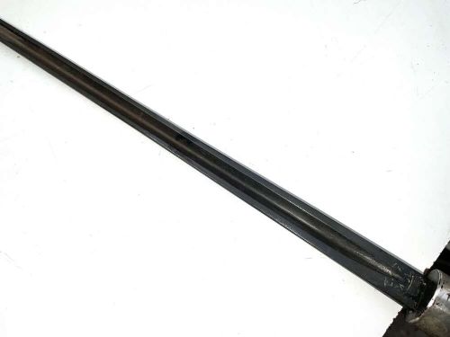 A black ebonised wooden walking stick featuring a curved crook handle, a silver-toned metal collar, and a protective tip. View V