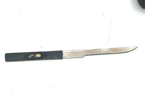 An 18th-century Japanese Wakizashi samurai sword featuring a textured black lacquered scabbard, round iron tsuba, and wrapped handle. View XIII