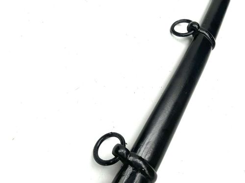 An antique 19th-century military cavalry sabre featuring a brass three-branch handguard, leather-wrapped grip, and black metal scabbard. View III