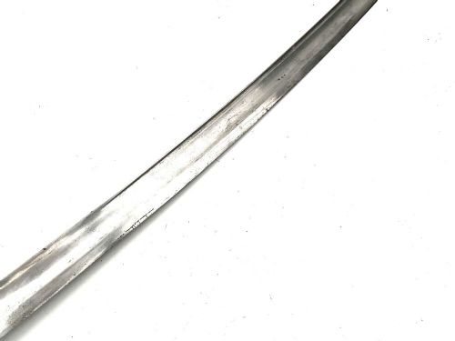 An antique 19th-century military cavalry sabre featuring a brass three-branch handguard, leather-wrapped grip, and black metal scabbard. View VIII