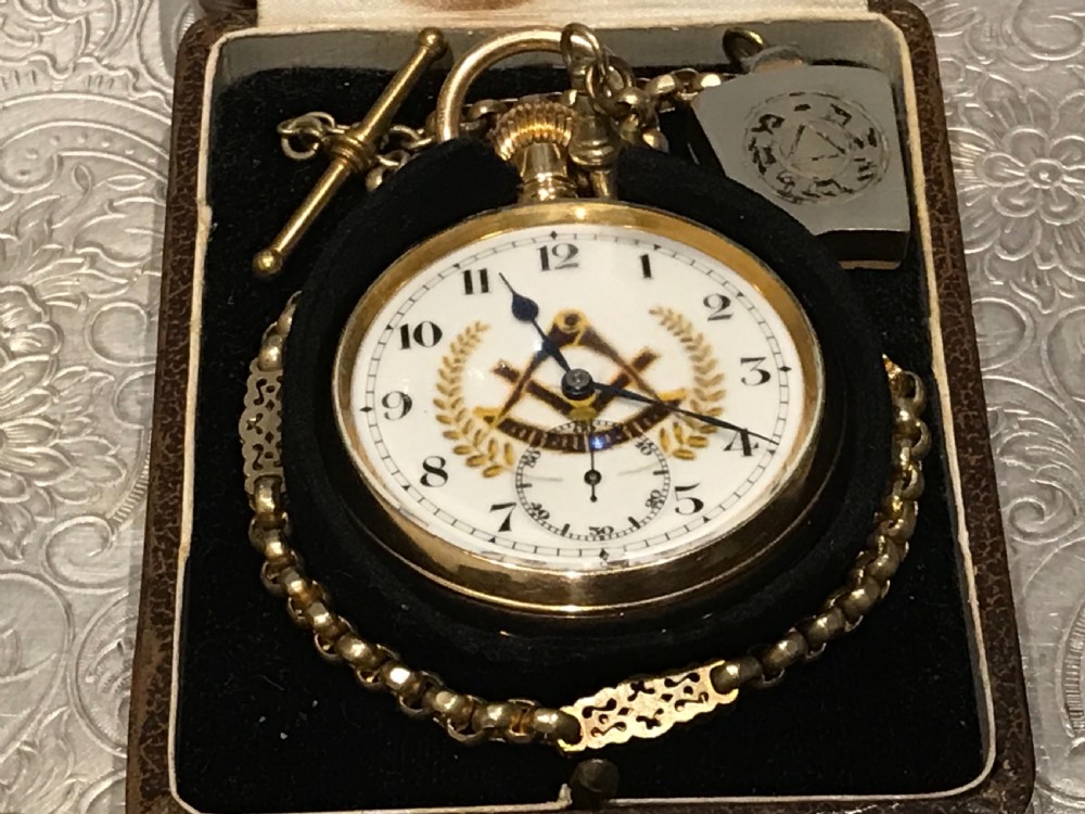 Masonic pocket watch and chain & Fob View XI