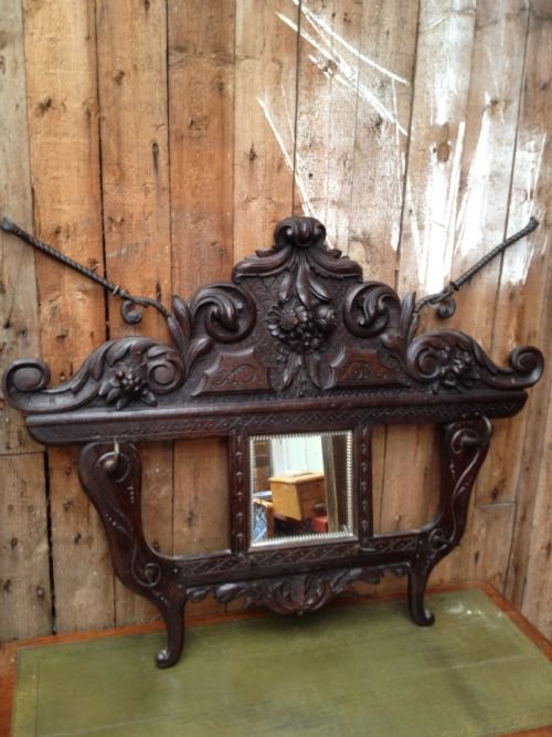 fig 1. 1/2 PRICE !!VICTORIAN CARVED OAK MIRRORED HAT STAND