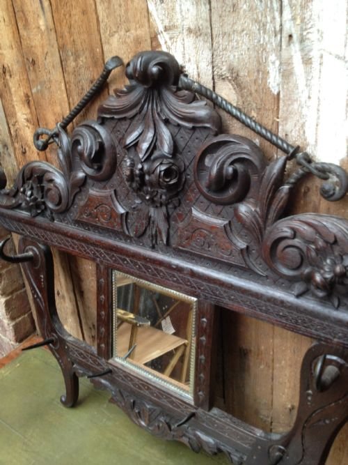 1/2 PRICE !!VICTORIAN CARVED OAK MIRRORED HAT STAND View III