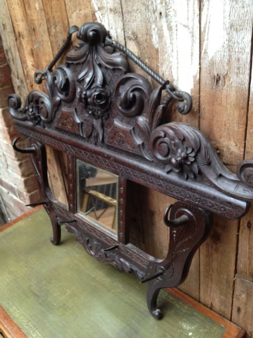 1/2 PRICE !!VICTORIAN CARVED OAK MIRRORED HAT STAND View IV