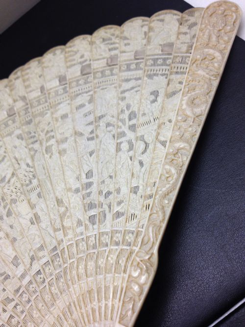 MAGNIFICENT (LACE QUALITY) CHINESE IVORY FAN CANTONESE View IV