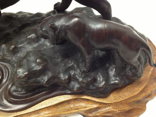 MAGNIFICENT JAPANESE BRONZE TIGER GROUP BY 