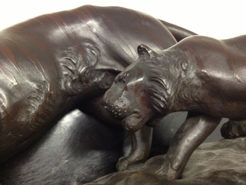 MAGNIFICENT JAPANESE BRONZE TIGER GROUP BY 