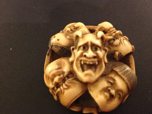 Superb Japanese Noh Mask Netsuke Meiji 1868-1912
