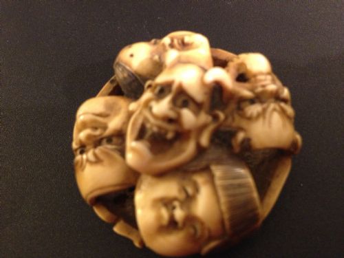 SUPERB JAPANESE NOH MASK NETSUKE MEIJI 1868-1912 View IV