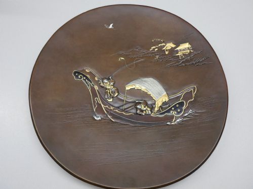 fig 1. JAPANESE BRONZE ONLAID PLATE SIGNED BY NOGAWA