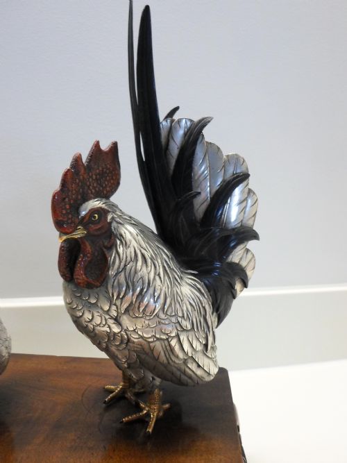 fig 1.  JAPANESE MIXED METAL COCKEREL GROUP SIGNED MASATSUNE