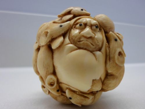 Japanese Ivory Daruma Doll Rat Ball .