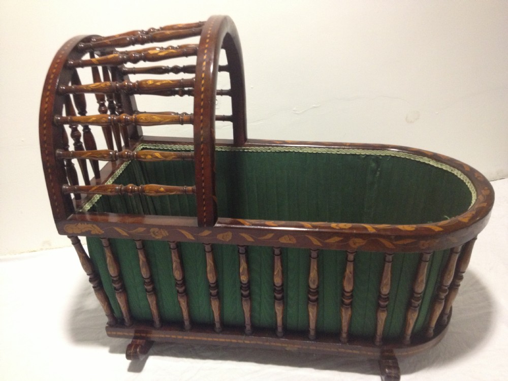 RARE AND UNUSUAL DUTCH MARQUETRY ROCKING CRIB View II