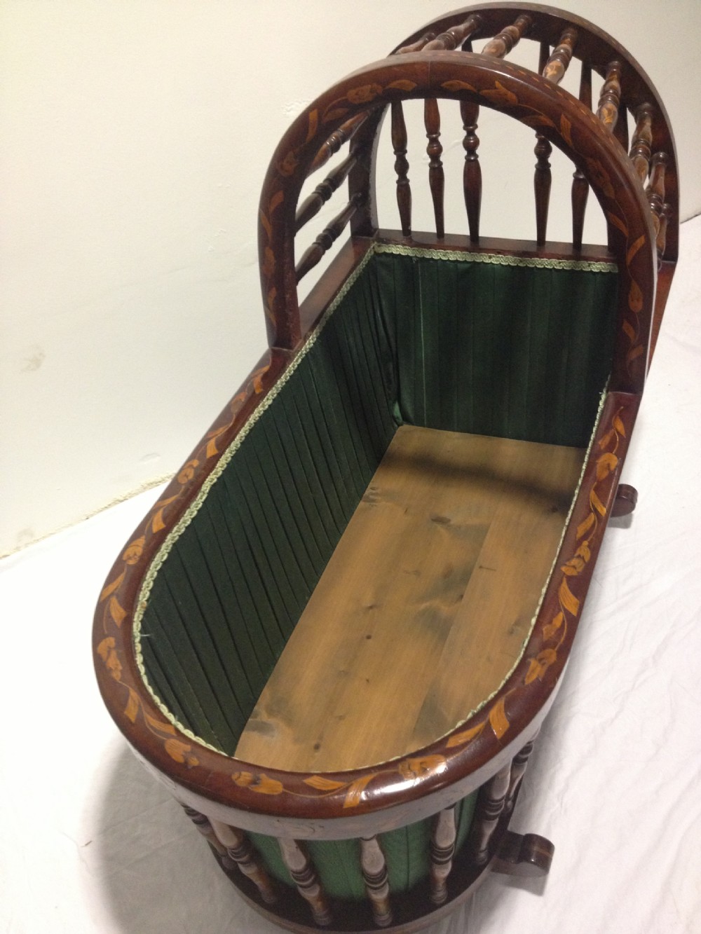 RARE AND UNUSUAL DUTCH MARQUETRY ROCKING CRIB View V