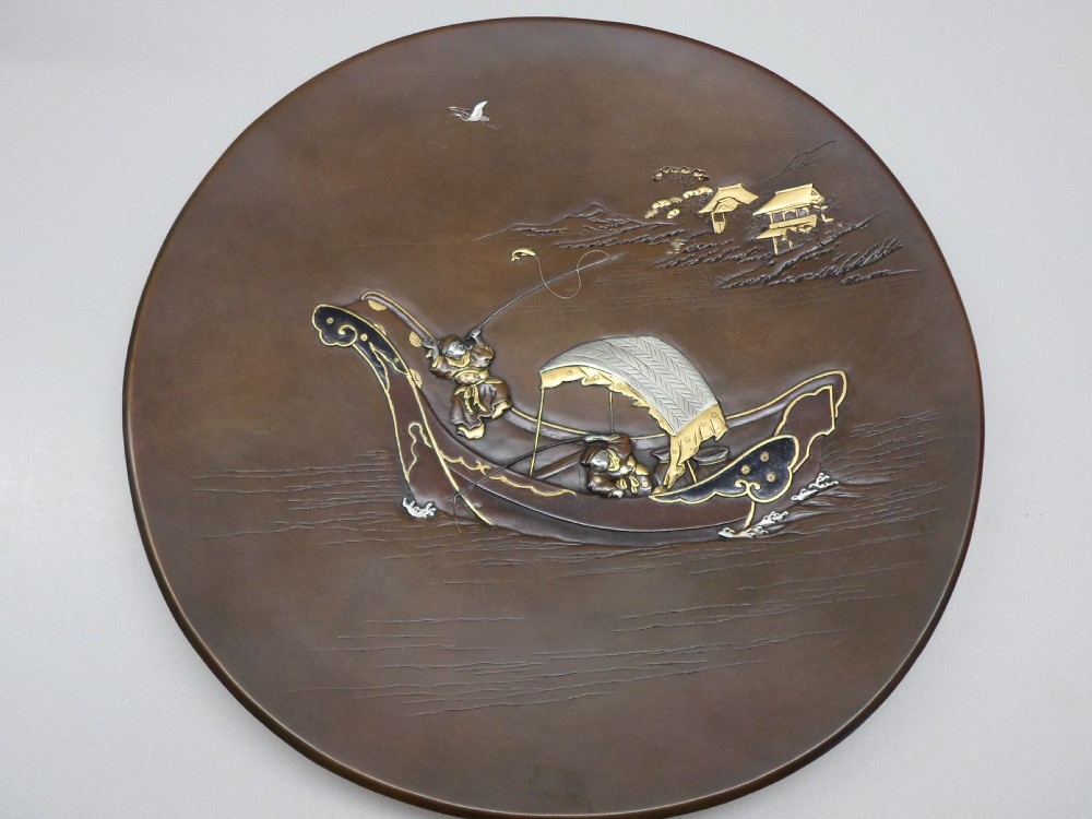 JAPANESE BRONZE ONLAID PLATE SIGNED BY NOGAWA View II