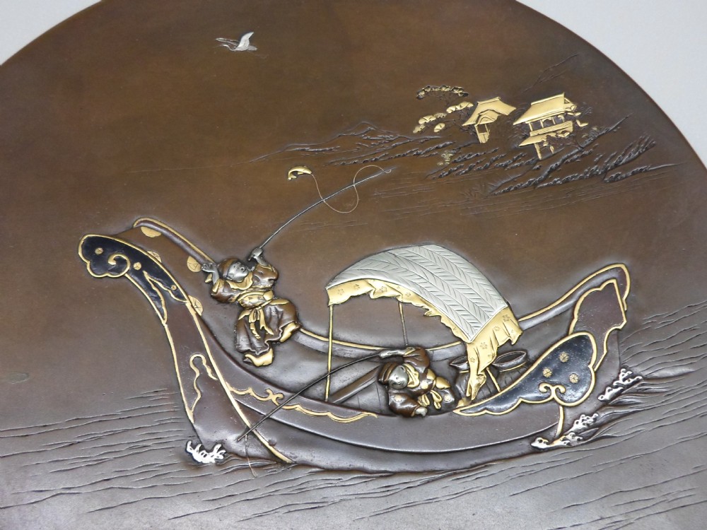 JAPANESE BRONZE ONLAID PLATE SIGNED BY NOGAWA View III
