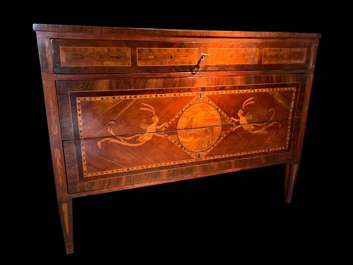 AN INTERESTING MARQUETRY INLAID COMMODE  ITALY C1790