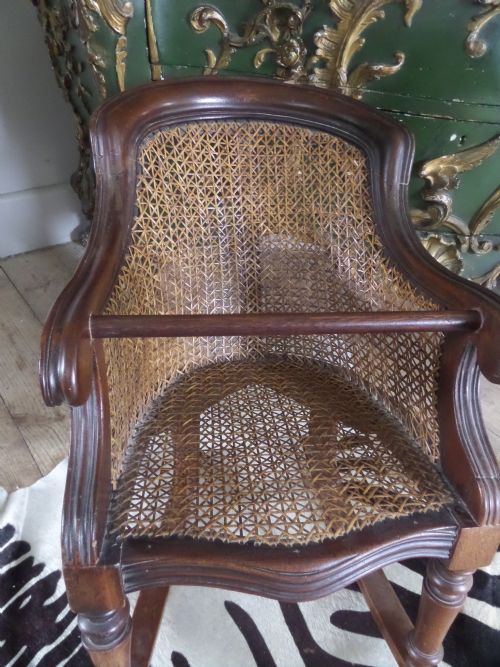 Antique Victorian Carved Victorian Childs Doll Bergere Rocking Chair