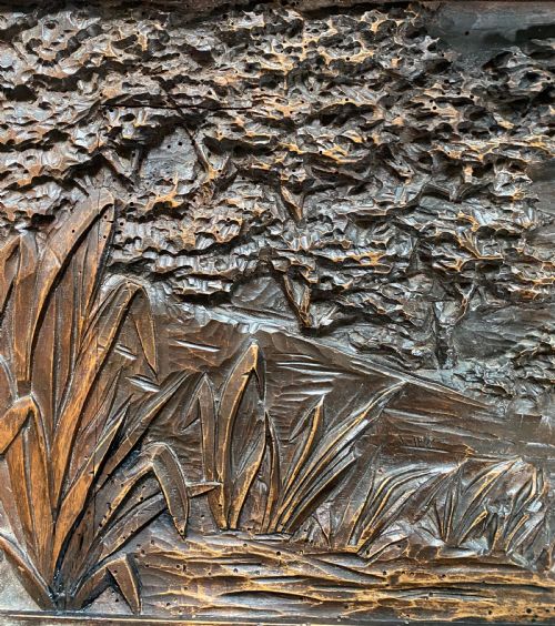 LARGE 19TH CENTURY CARVED WALNUT BLACK FOREST DOG HUNTING PANEL OVERDOOR - ADDITIONAL PHOTO 1