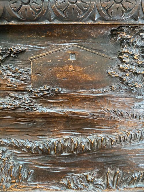LARGE 19TH CENTURY CARVED WALNUT BLACK FOREST DOG HUNTING PANEL OVERDOOR - ADDITIONAL PHOTO 4