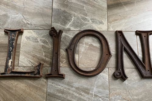 Rare Large  Art Nouveau Cast Iron Letters Architectural Lion