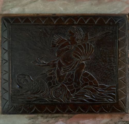 Mythical 18th Century Carved Oak Putti Riding Turtle
