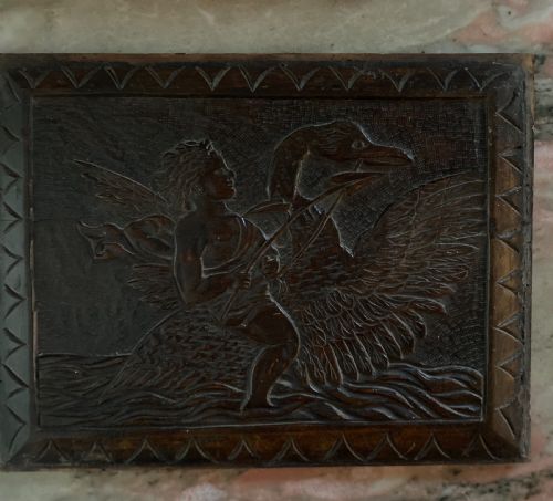 Mythical 18th Century Carved Oak Putti Riding a Swan