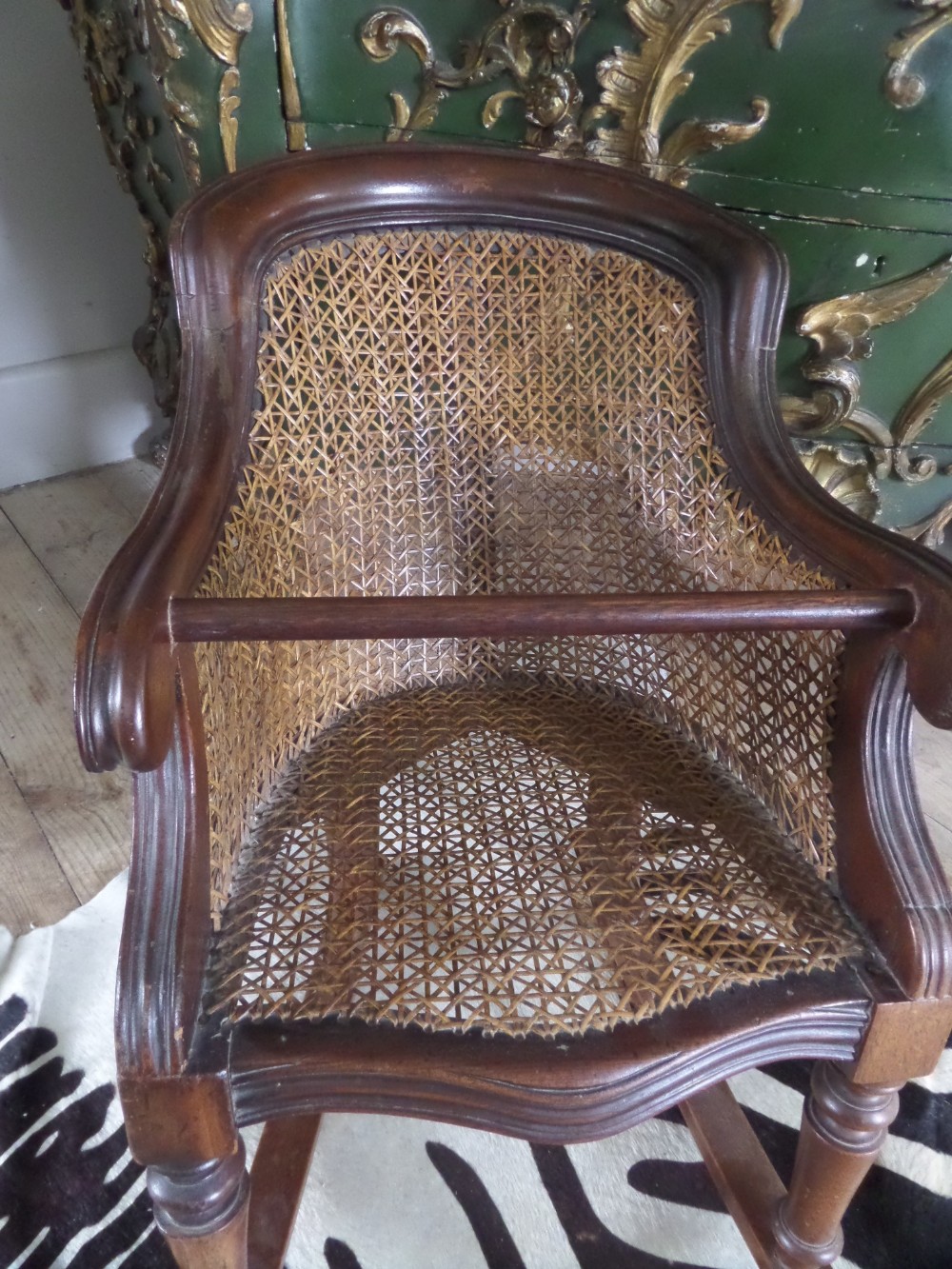 Antique Victorian Carved Victorian Childs Doll Bergere Rocking Chair