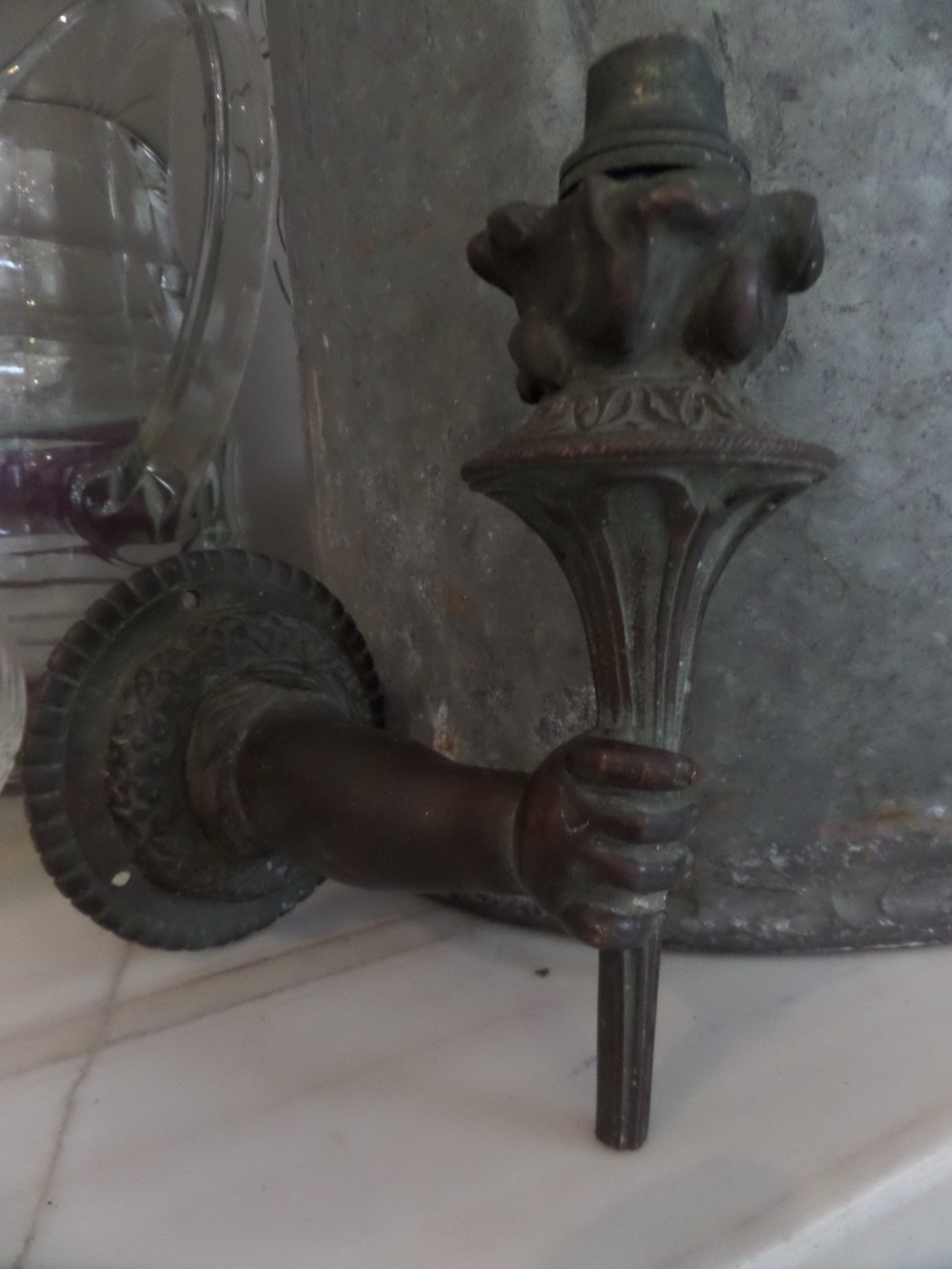 19th Century Bronze Sconce Cherub Arm holding a flame