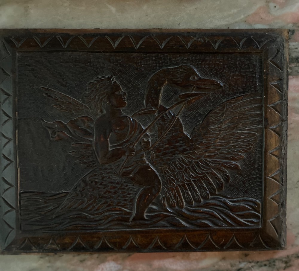 Mythical 18th Century Carved Oak Putti Riding a Swan