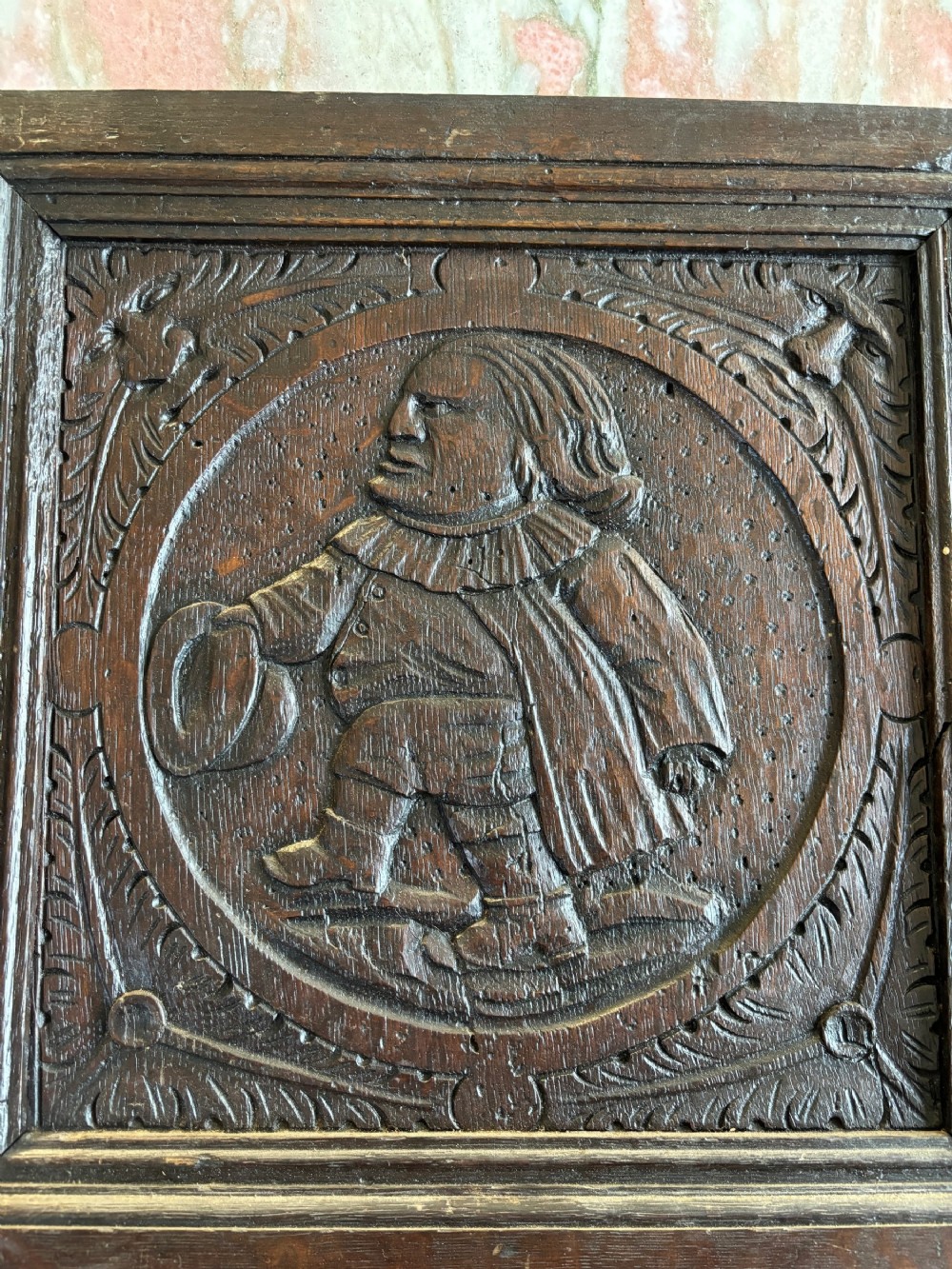 16th Century Carved Oak Panel with green man carvings