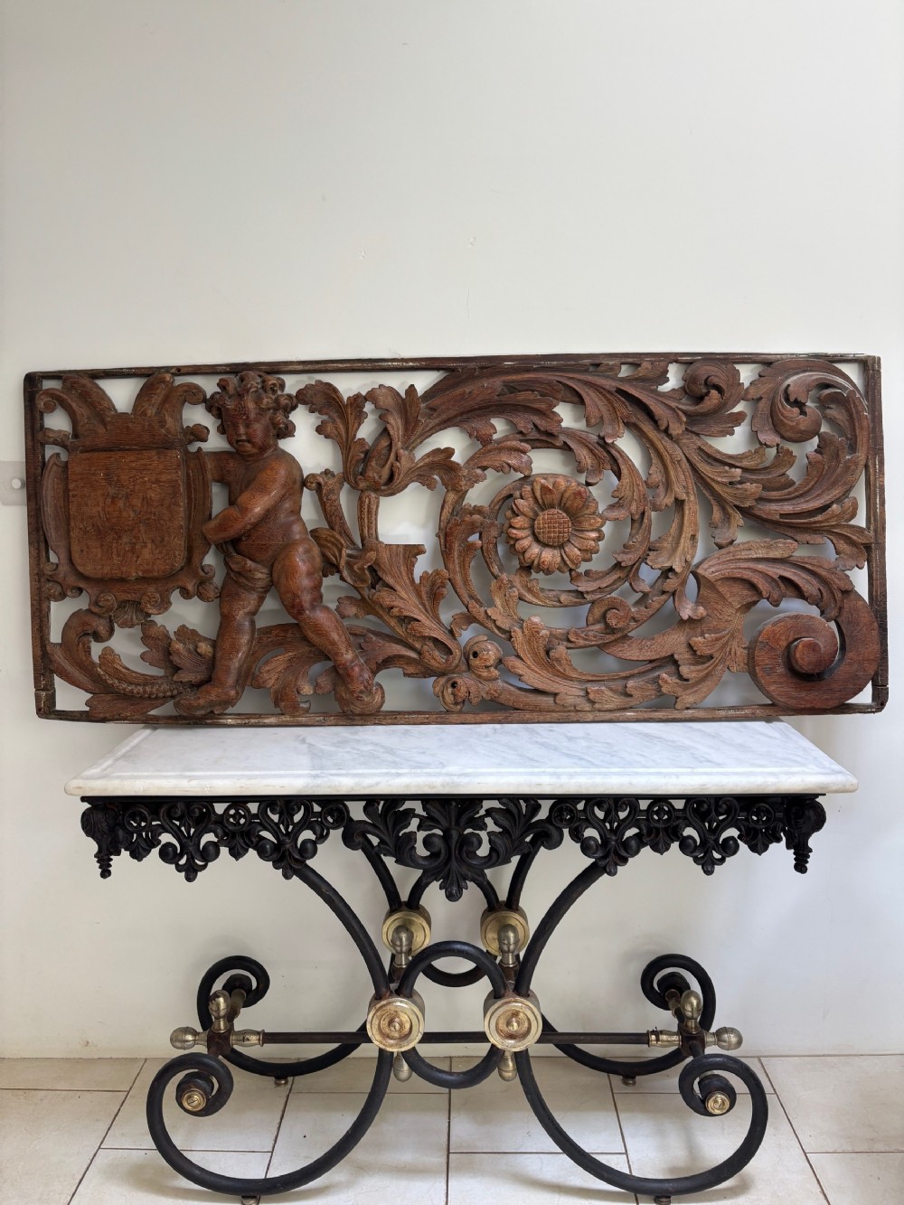 17th Century Baroque Pierced Carved  Acanthus Leaves Oak Panel 